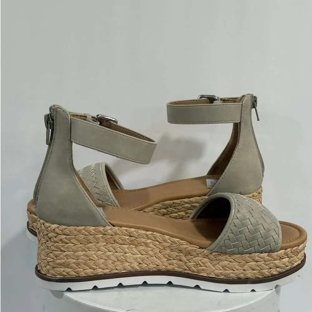 DV Dolce Vita Barkly Espadrille Platform Wedge Sandals Stone Woven Ankle Strap 8